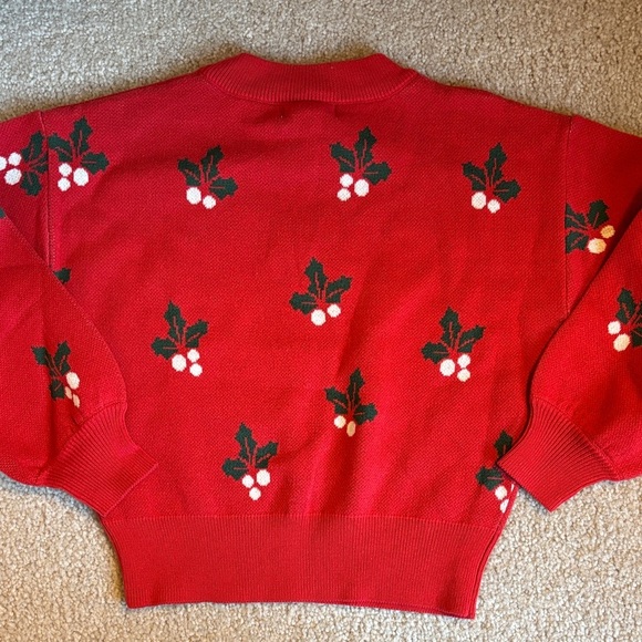 Festive Red Kids Sweater with Holly Design - Picture 5 of 5